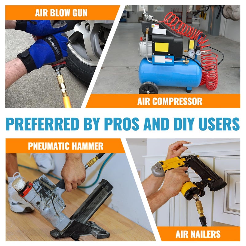 SUNGATOR سنجاتور 8 قطع موصلات خرطوم هواء 1/4 بوصة NPT، موصلات سريعة من النحاس الصلب 1/4 بوصة، مجموعة موصلات وقابس 1/4 بوصة، ملحقات ضاغط، مجموعة إصلاح خرطوم موصل سريع - Image 5